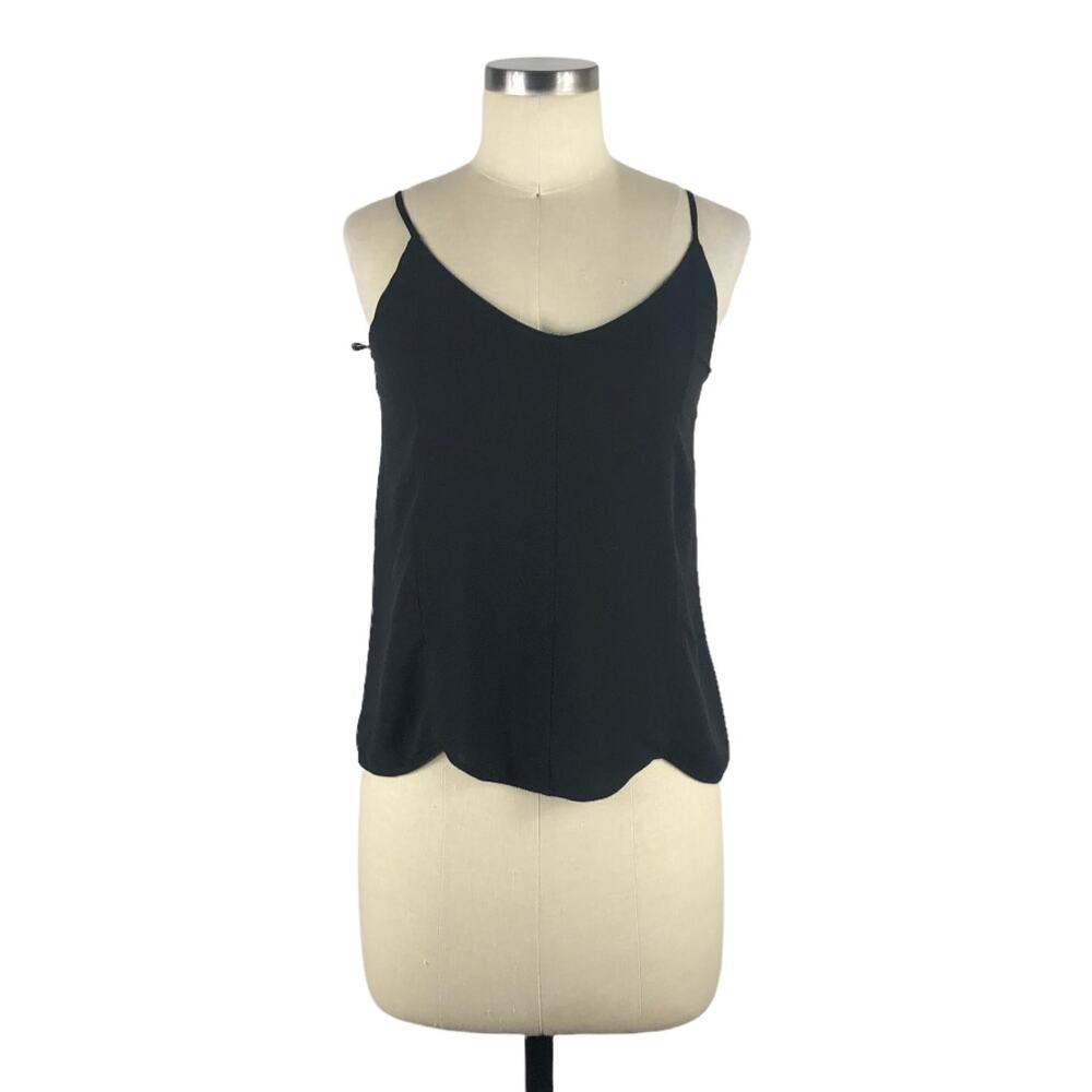 NAKED ZEBRA Black Cami tank Top Scalloped Hem Size Small Basics Classic Boho